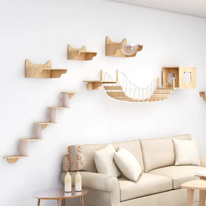 Wall Mounted Cat Tree Climbing Shelves For Cat Bridge and Cat House Bed & Sisal Scratching Post For Health of Cats Pet Furniture