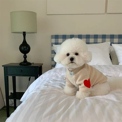 Autumn Winter Plush Pet Dog Clothes Heart Print Soft Velvet Cat Hoodie Teddy Pet Overalls Thick Warm Yorkshire Marzis Clothing