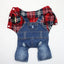 Black Dog Denim Jumpsuit Plaid Shirt Overalls for Dogs, Spring Clothes for Small Dogs Puppy Yorkie Jeans Jacket Pet Apparel
