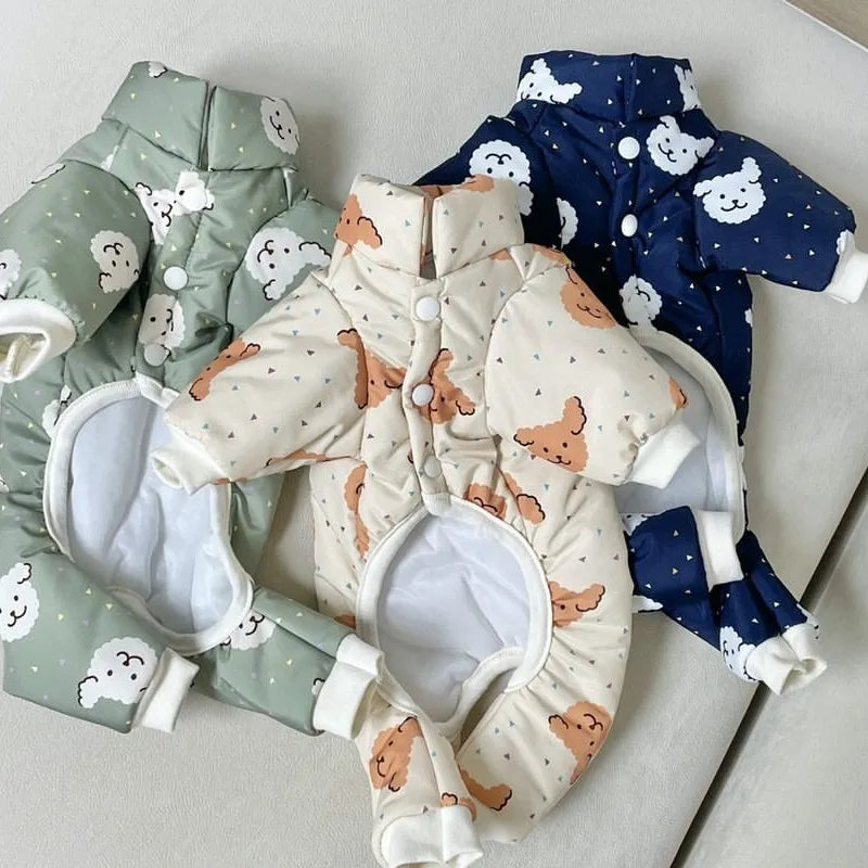 Waterproof Dog Warm Jacket Bear Print Winter Dog Coat Cotton Four Legged Dog Clothes Chihuahua Poodle Bichon Puppy Accessories