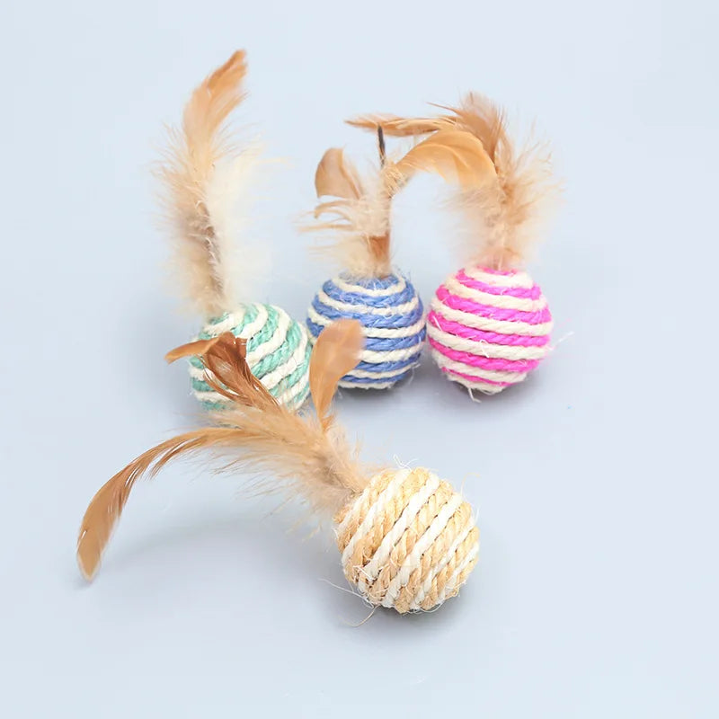 Interactive Sisal Cat Scratching Ball Toy For Kitten Teeth Cleaning Pet Supplies Shuttlecock Feather Blanket Ball Toy