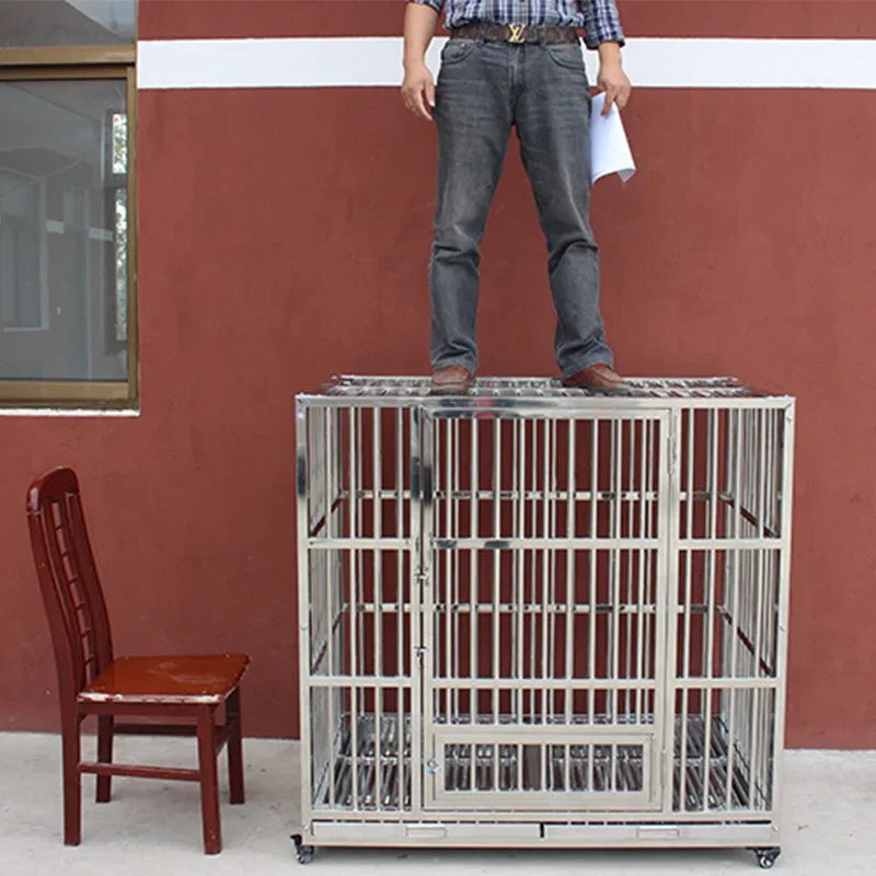 Dog cage, stainless steel square tube  Large bold  Folding square tube metal dog cage with tray Enough cage