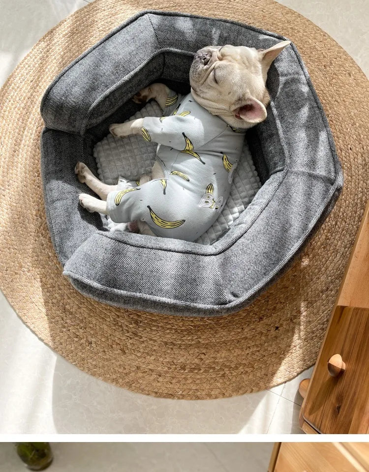Deep sleep hexagonal dog sofa French fighting kennel dog bed fully removable and washable pet bed thick warm dog cushion