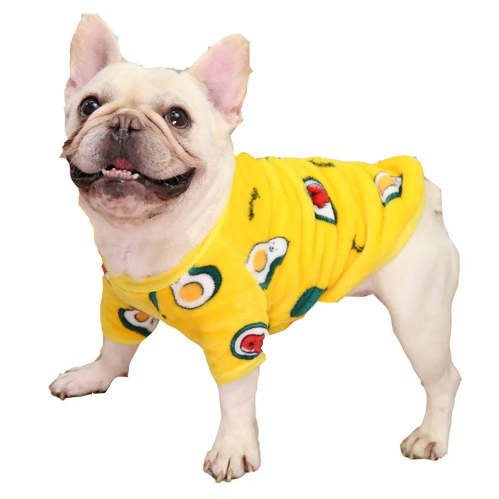 Warm Pet Clothing for Winter Soft Coral Fleece Dog Hoodies Cute Printed Puppy Small Dog Sweater French Bulldog Coat Cats Clothes
