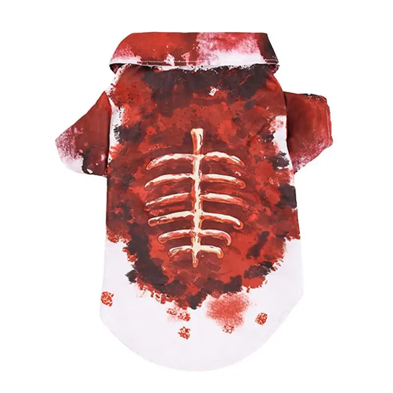 Cat Halloween Costumes Spooky Pet Blood Shirt Printed Pet Dog Clothes Bloody Skeleton Clothes Dress up for Small Medium Large