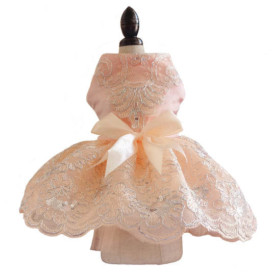Floral Embroidered Lace Dog Dress for Small Dogs Luxury Design Dog Clothes Summer Bowknot Princess Dress Pet Apparel