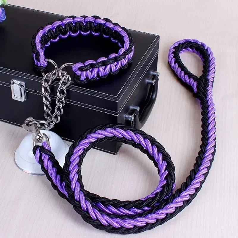 130cm Super Strong Coarse Nylon Dog leash Army Green Canvas Double Row Adjustable Dogs Collars For Medium Large Dogs Leashes Set
