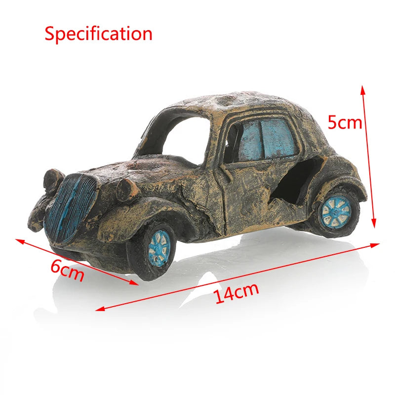 Artificial Aquarium Decoration Old Car Ornament Submarine Decor Resin Landscaping House for Fish Accessories for Aquarium Stuff