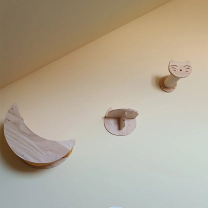 1 Piece Cat Wall Mounted Shelf Furniture Cat Jumping Platform and Stairway with Cat Hammock or Scratching Post for Cats Playing