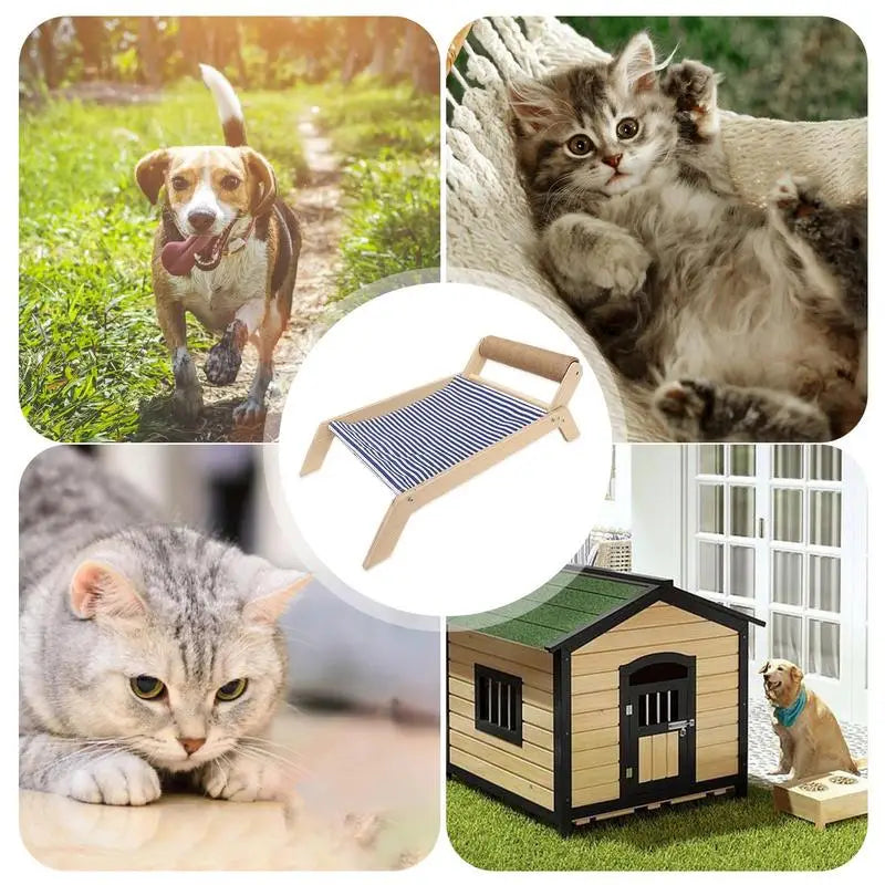 Pet Lounge Chair Portable Solid Cat Hammock Nest Beds Wooden Frame Swing Chair Multifunctional Kitten Raised Bed Cat Lounger