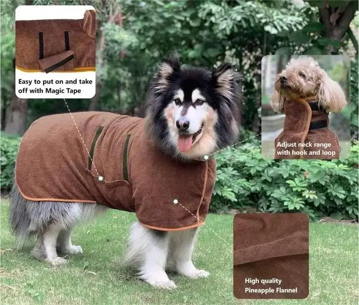 Pet Bathrobe Fast Drying Towel Microfiber Absorbent Soft Bath Robe Adjustable Towel Grooming Coat for Small Medium Large Dog