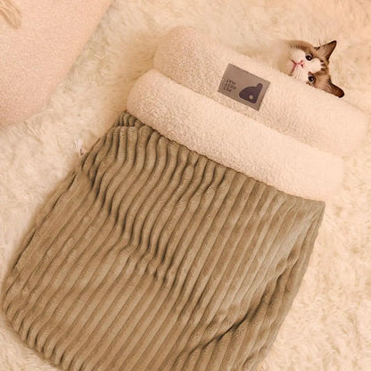 Cat Winter Sleeping Bag Thickened Warm Cat Snuggle Sack 360 Wrap Comfortable Cat Beds For Indoor Cats Washable Soft Plush House