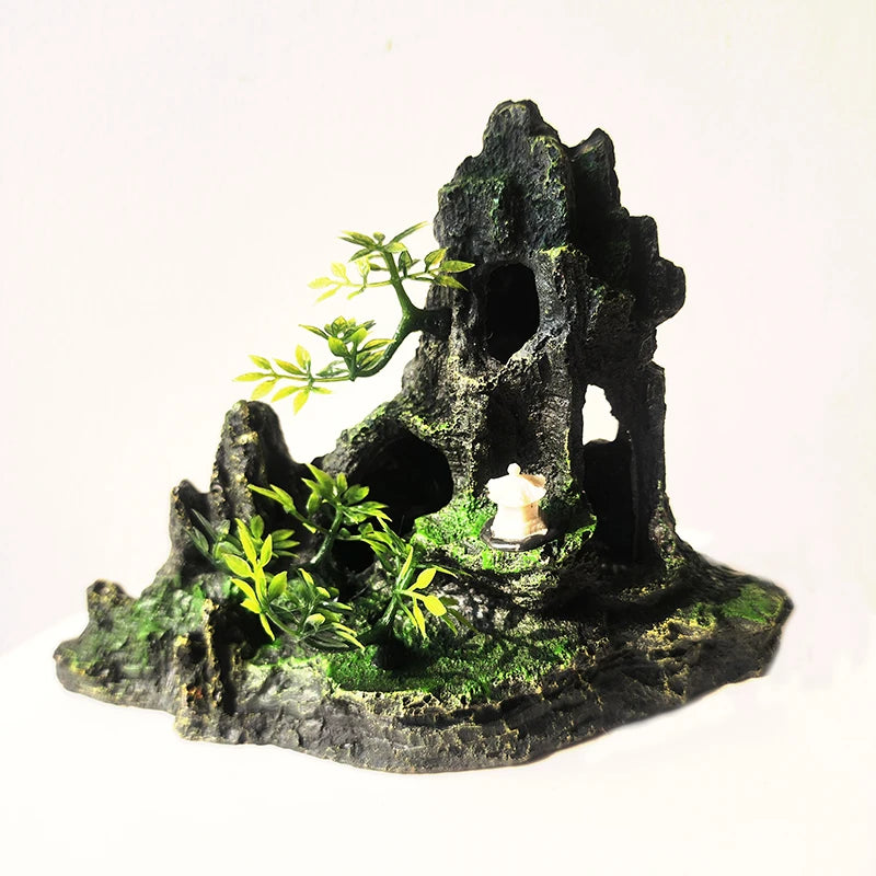 Resin Aquarium Rockery Mountain Decoration Artificial View Rock Cave Stone Tree Fish Tank Ornament Pet Supplies Home Decor