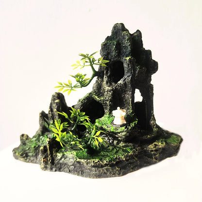 Resin Aquarium Rockery Mountain Decoration Artificial View Rock Cave Stone Tree Fish Tank Ornament Pet Supplies Home Decor