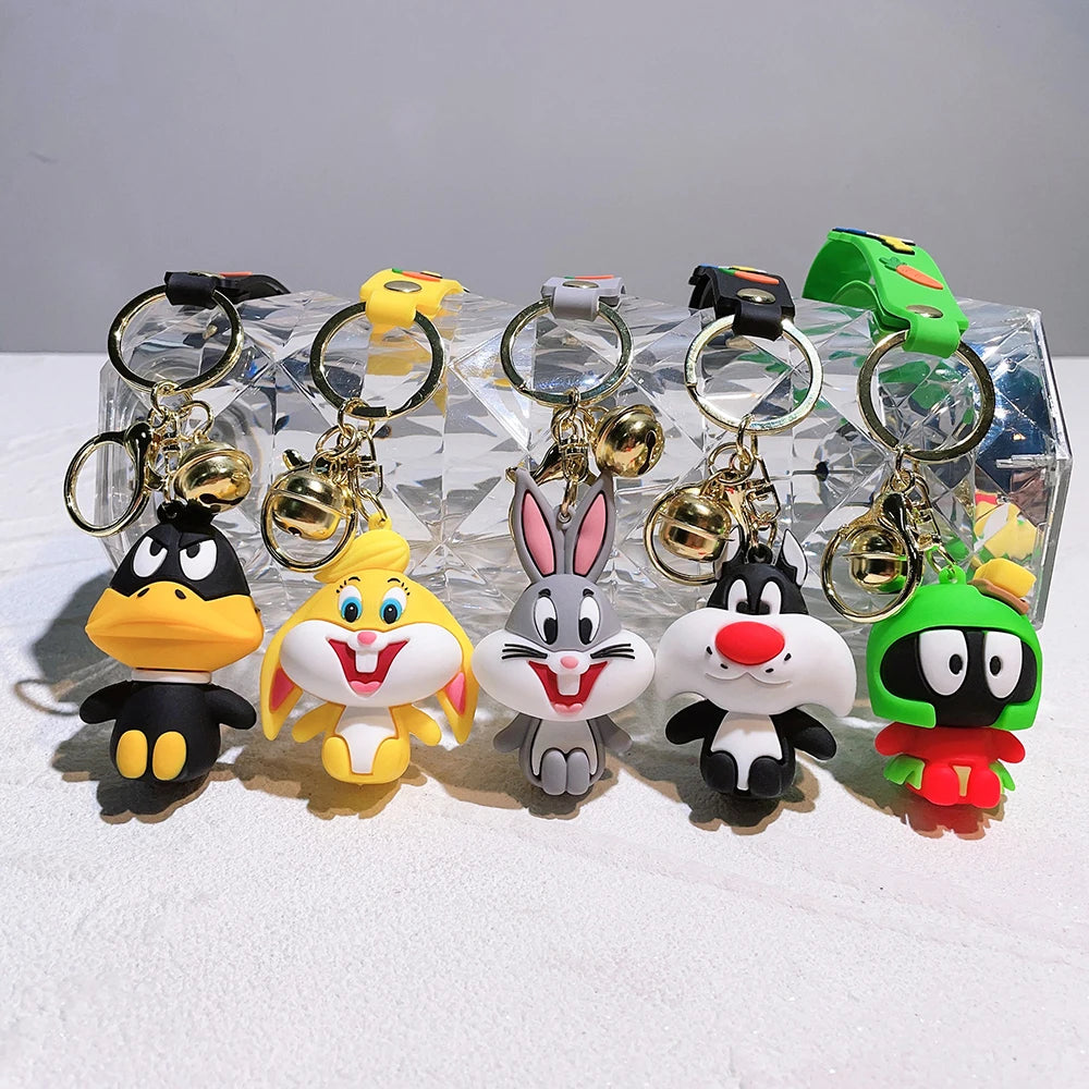 Cartoon Bugs Bunny Doll Keychain Cute Tweety Bird Daffy Duck Porky Pig Key Rings Pendant Accessories for Kids Birthday Gifts