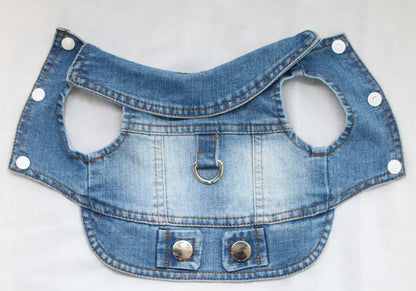Dark Washed Dog Denim Jacket for Small Medium Dogs, Puppy Sleeveless Jeans Coat with D Ring Chihuahua Yorkie Clothes Pet Apparel