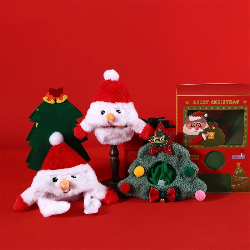 Pet Christmas Hat for Small Dog Cosplay Accessories Soft Plush Cartoon Snowman Cat Head Wear Winter New Year French Bulldog Caps
