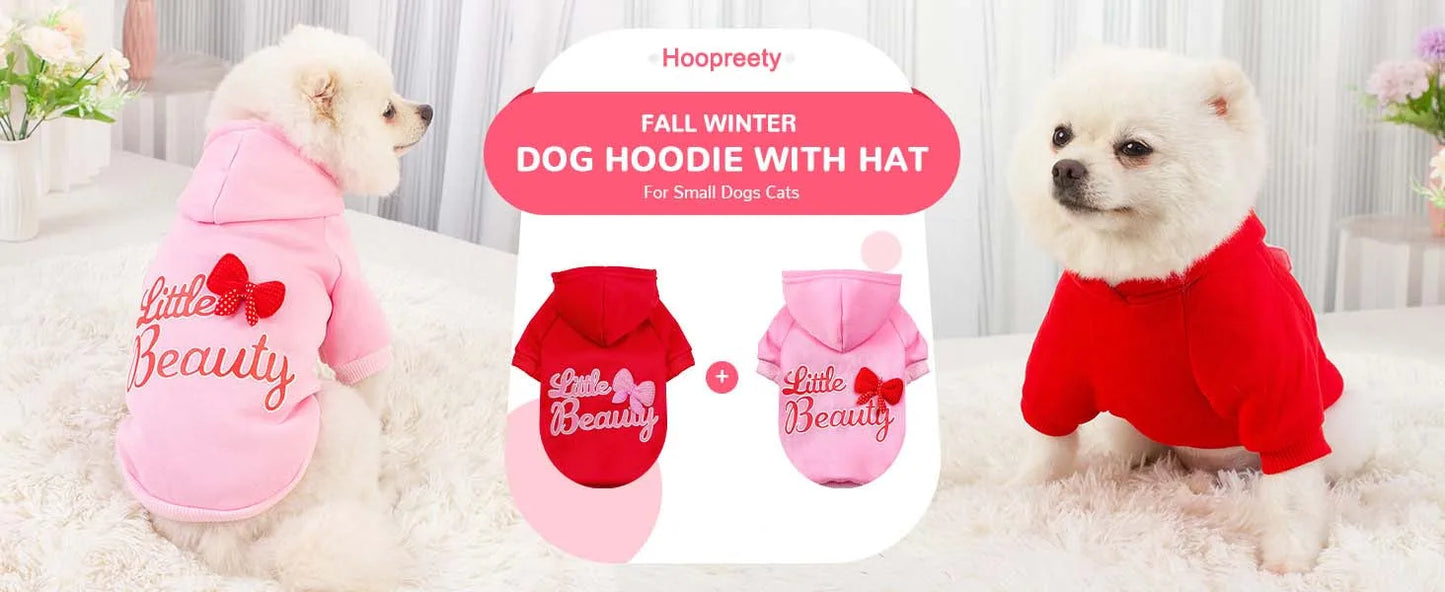Fleece Lined Dog Hoodies Cute Girl Dog Sweatshirt Spring Winter Doggie Clothes Puppy Coat with Hat Pet Apparel for Small Dogs
