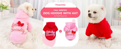 Fleece Lined Dog Hoodies Cute Girl Dog Sweatshirt Spring Winter Doggie Clothes Puppy Coat with Hat Pet Apparel for Small Dogs
