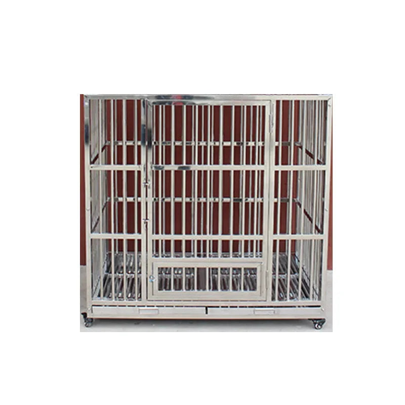 Dog cage, stainless steel square tube  Large bold  Folding square tube metal dog cage with tray Enough cage