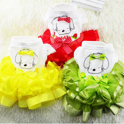 Cute Lace Princess Dog Tutu With Bow - Red, Yellow, Green