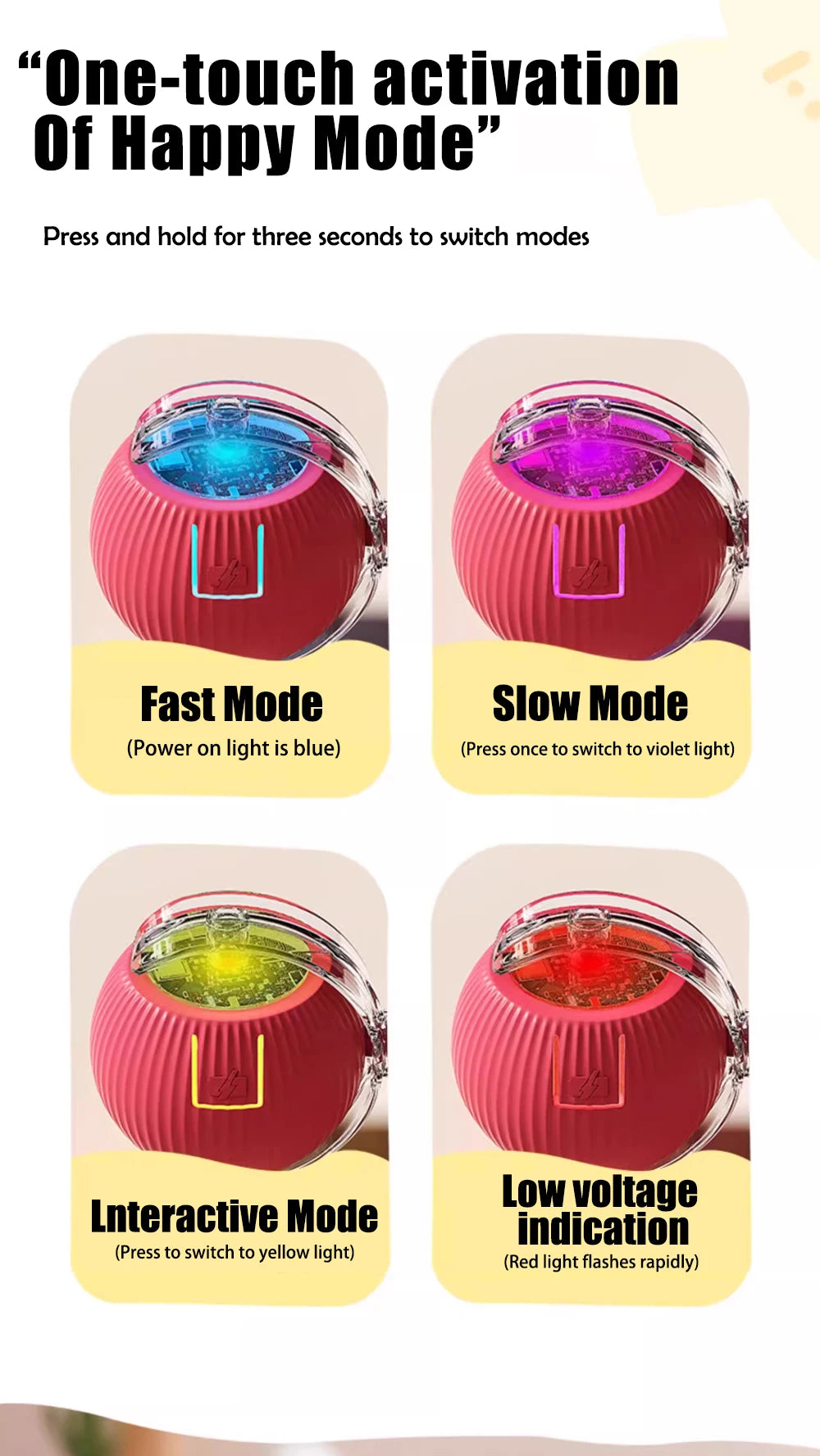 New Rechargeable Smart Interactive Ball for Pet, Motorized Toy, Dog and Cat Training, Simulation Mouse, 3 Modes, Wake Up Ball