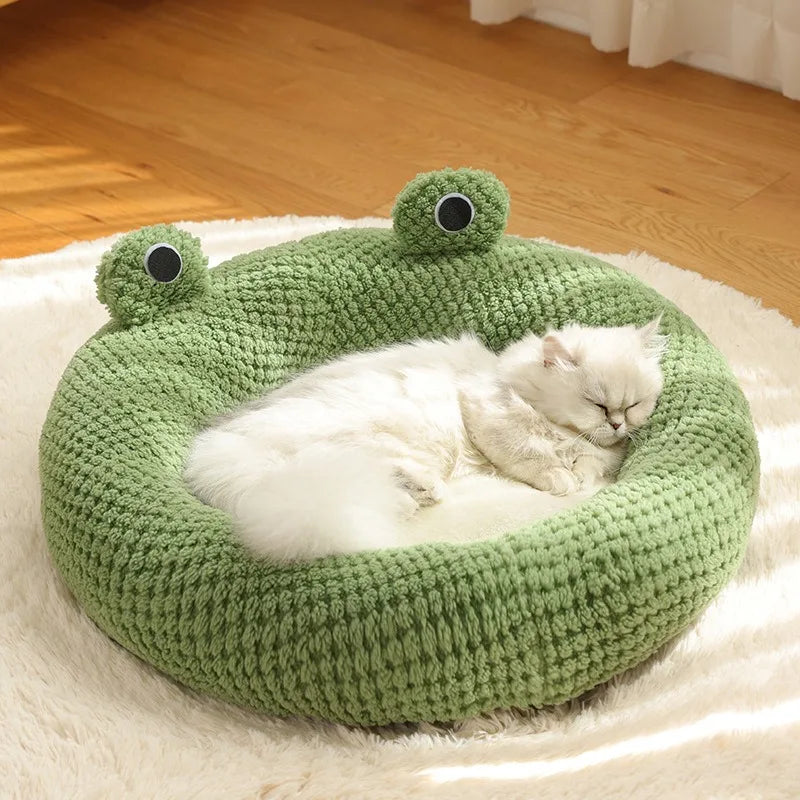 Pet Bed Cat Dog Nest Winter Warm Plush Round Cartoon Frog Deep Sleep Bag Comfort Soft Puppy Dog Bed Warm Cat Basket