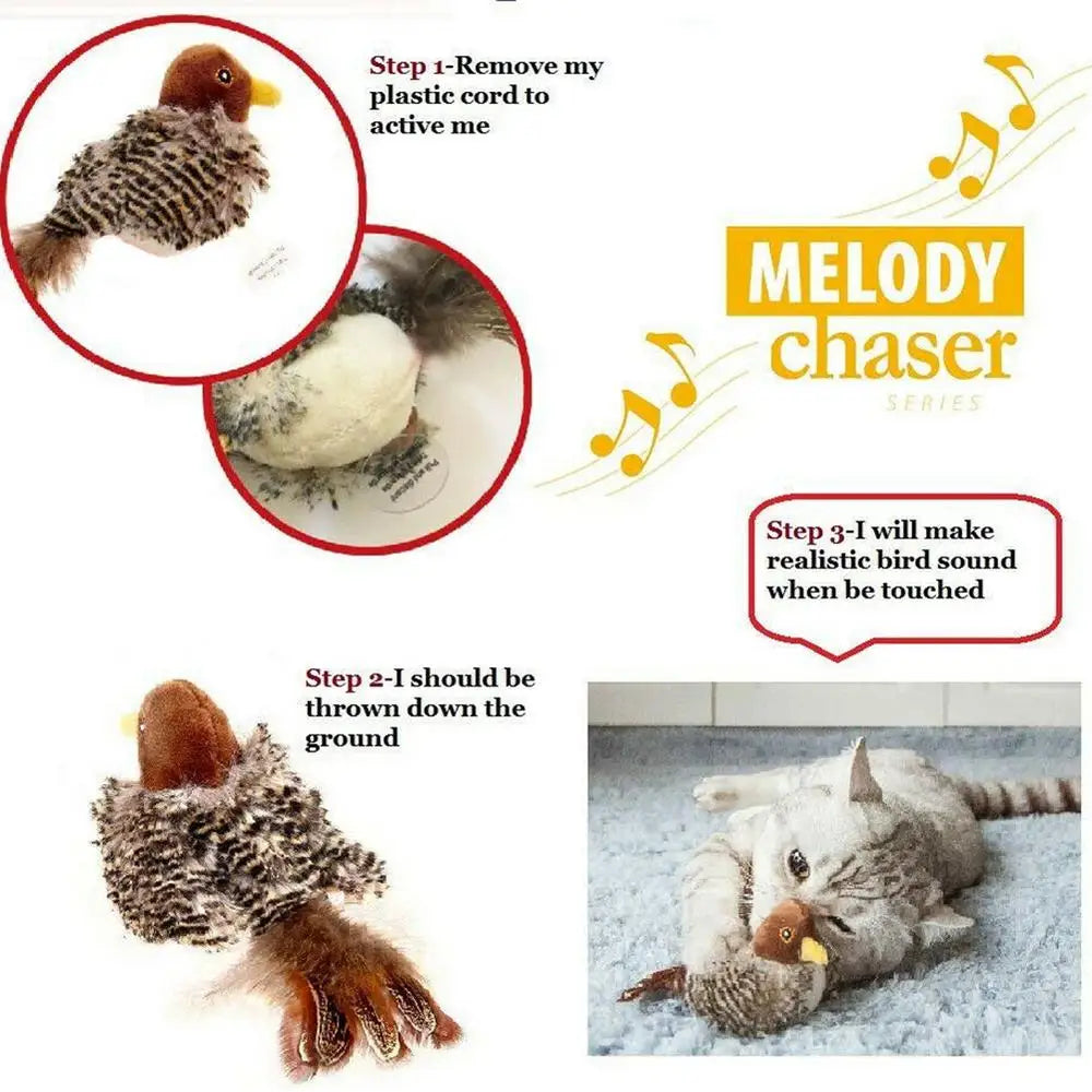 Interactive Cat Toys Electric Squeaky Simulation Bird Plush Cats Pets Teasing Toys with Feather Catnip Kitten Chirping Bird Doll