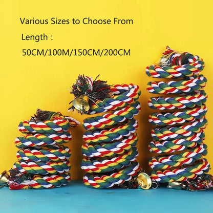 50/100/150/200cmParrot Bird Standing Toys Cotton Rope Colorful Toy Chew Perches for Bird Cage Standing Woven Rope Bird Accessory