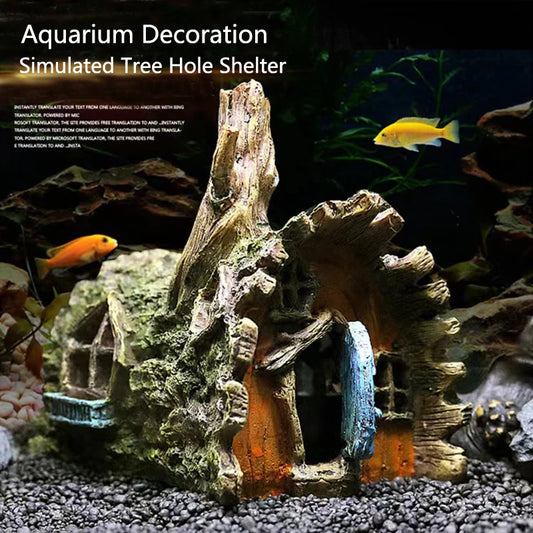 Resin Aquarium Ornaments Decorations Artificial Bark House Cave Landscaping Accessories For Fish Tank Aquarium Background