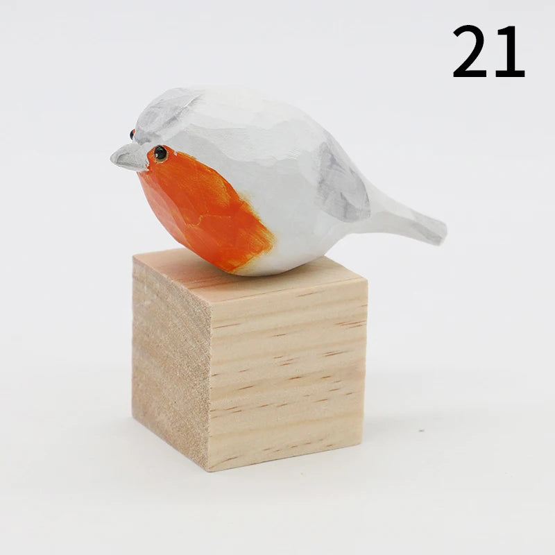 Wooden Bird Figurine Ornaments Handmade Carving Animals Miniature Crafts Art Decor Home Desktop Decoration Children Gifts