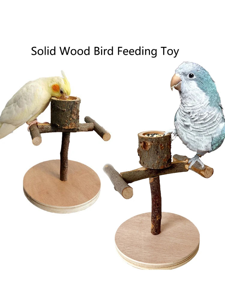 Natural Wood Toy Pet Parrot Raw Wood Stand With wooden feeding bowl Rack Squirrel Bird Hamster Branch Perches Chew Bite Toys