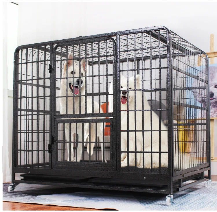 Dog Cage Small Medium Large Dog Square Tube Dog Cage Bold Iron Pet Dog Dog Cage Dog House Teddy Golden Retriever Supplies
