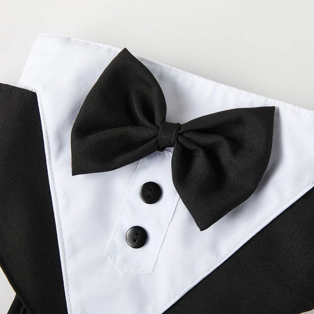 Dog Tuxedo Harness Breathable Engagement Birthday Valentines Costume Adjustable Bow Tie Pet Vest Harness for Small Medium Dogs