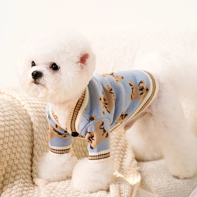 Luxury Dog Sweater Pet Cardigan Striped Knitted Dog Coat Chihuahua Warm Clothes Winter Jackets for Dog Bichon Dog Accessories