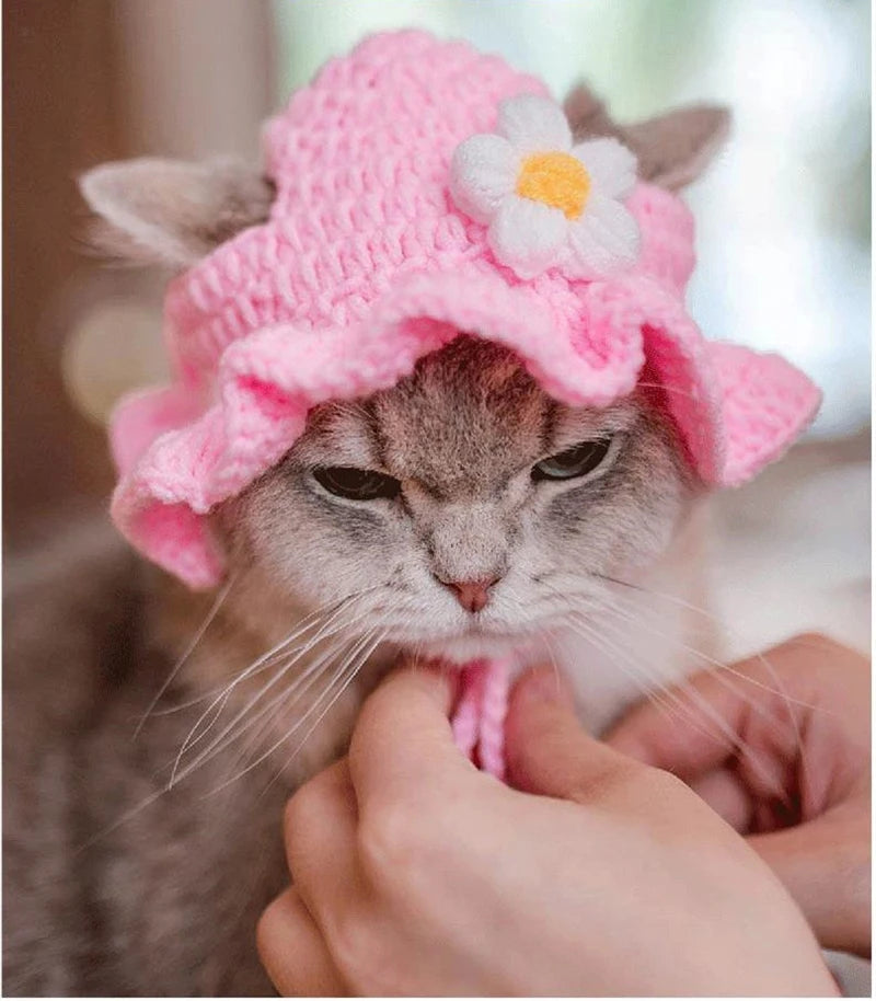 Luxury Design Pet Hat for Small Dogs Knitting Animal Shaped Cosplay Puppy Head Wear Caps New Year Warm Lace Up Cat Accessories