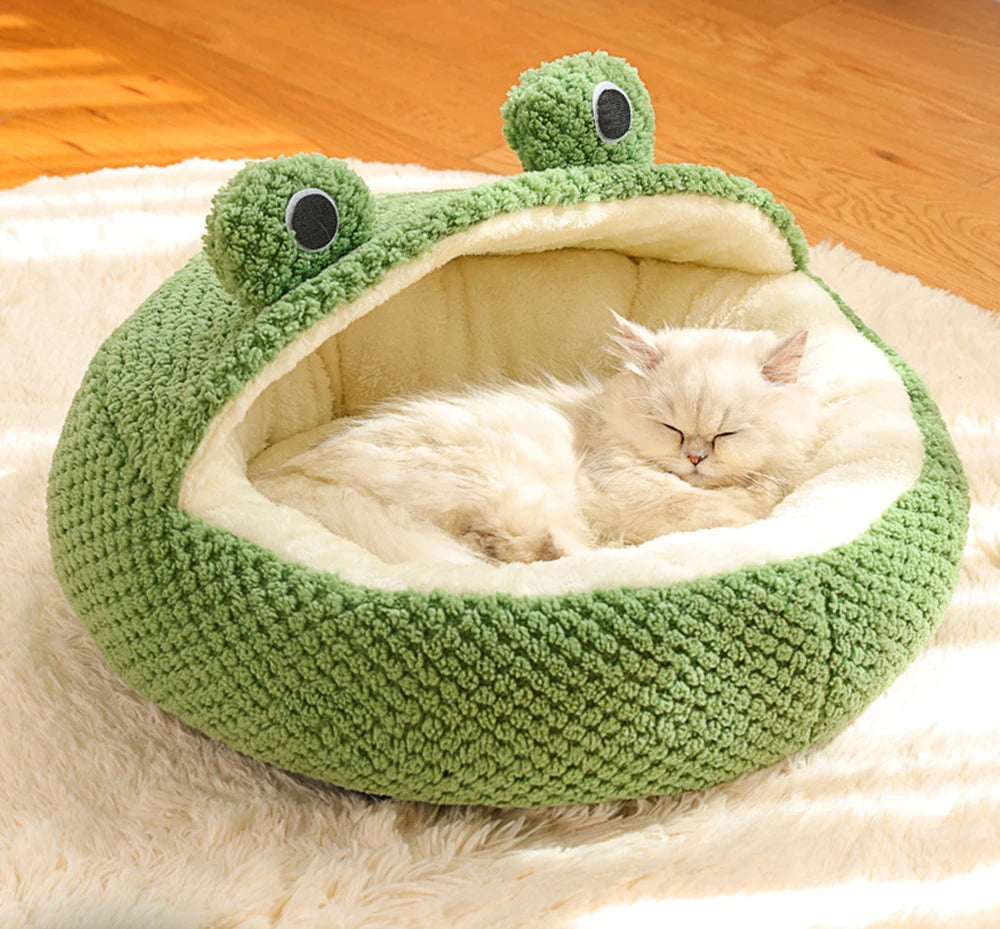 Pet Bed Cat Dog Nest Winter Warm Plush Round Cartoon Frog Deep Sleep Bag Comfort Soft Puppy Dog Bed Warm Cat Basket