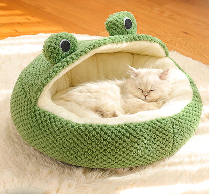 Pet Bed Cat Dog Nest Winter Warm Plush Round Cartoon Frog Deep Sleep Bag Comfort Soft Puppy Dog Bed Warm Cat Basket