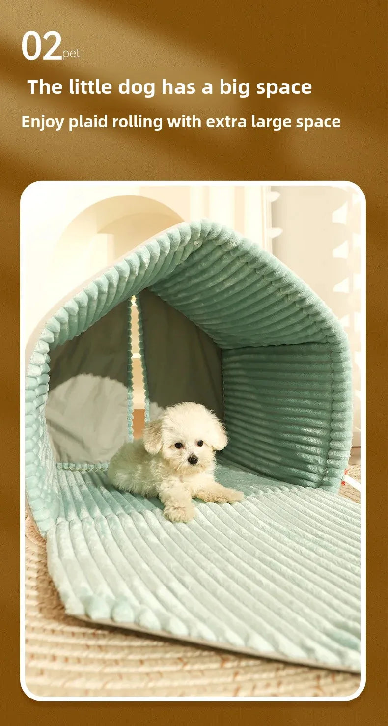 Warm Small Pet House with Double Door Curtain All-season Universal Closed Pet Kennel for Cats and Dogs