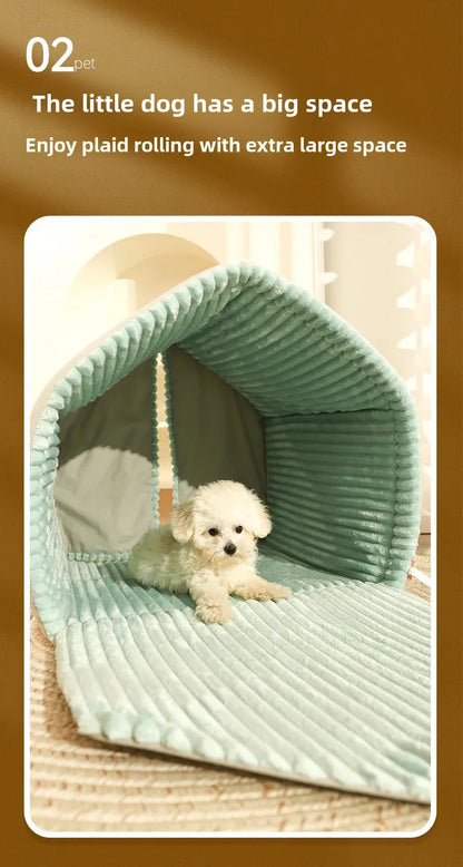 Warm Small Pet House with Double Door Curtain All-season Universal Closed Pet Kennel for Cats and Dogs