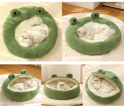 Pet Bed Cat Dog Nest Winter Warm Plush Round Cartoon Frog Deep Sleep Bag Comfort Soft Puppy Dog Bed Warm Cat Basket