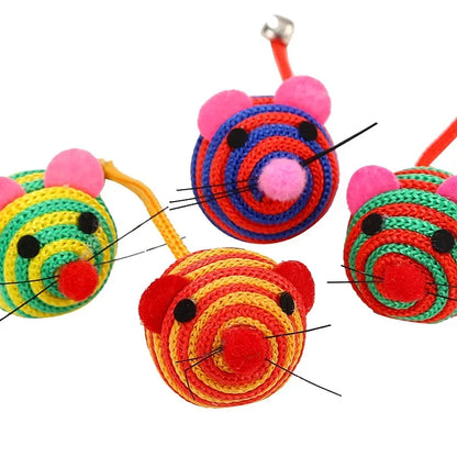 1Pc Pet Cat Toy Lovely Stripe Nylon Rope Round Ball Mouse Toy with Bell Pet Cat Chew Toy Interactive Mouse Ball Pet Products
