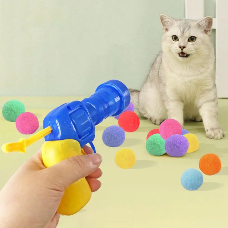 Interactive Launch Training Cat Toys Creative Kittens Mini Pompoms Games Stretch Plush Ball Toys Cat Supplies Pet Accessories