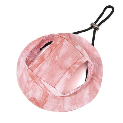 Adjustable Dog Hat Fashion Tie-dyed Pet Bucket Hats with Ear Holes Round Brim Dog Cap Outdoor Sun Bonnet Cat Cap Pet Accessories