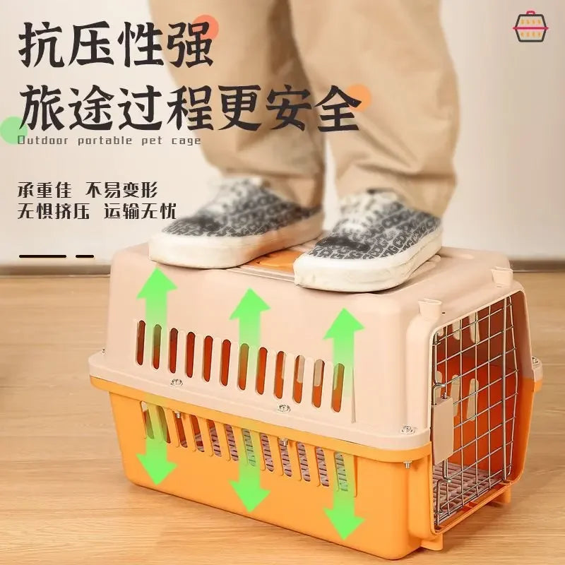 Pet air box, cat and dog car trunk cage, large medium and small cats and dogs can carry the checked box when they go out