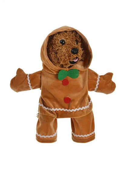 Gingerbread Man Dog Costume Soft Puppy Costume Hoodie Christmas Puppy Gingerbread Transformation Clothes For Cats Dogs