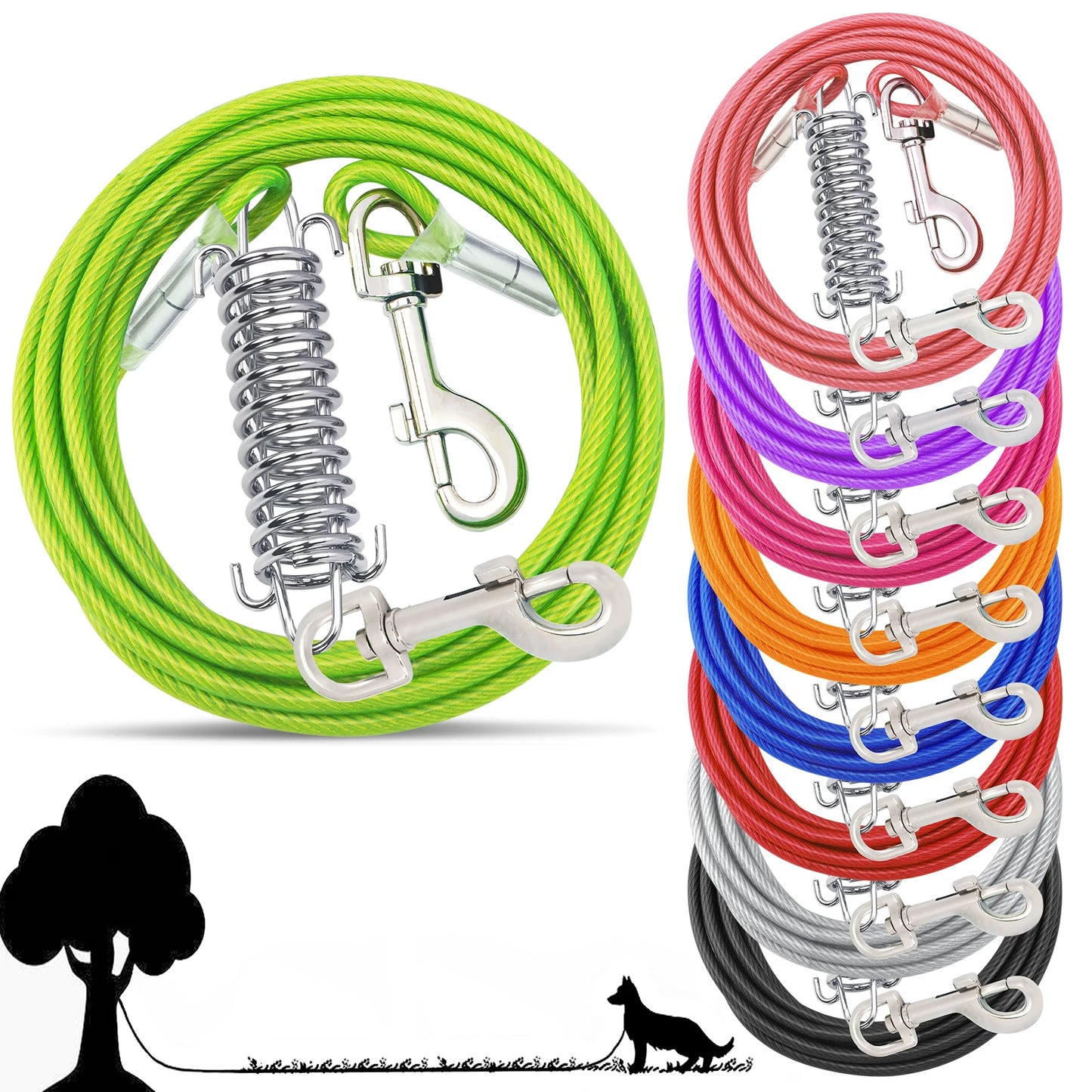 Steel Wire Dog Tie Out Cable, Dog Runner for Yard, Durable Superior Clips, Silver Dog Chains