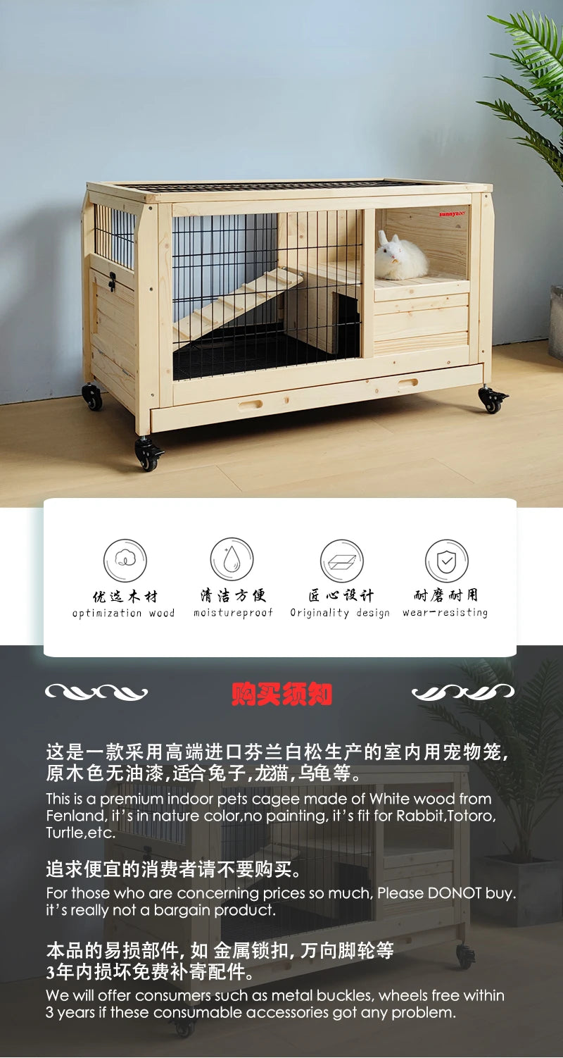 Pulley Indoor Solid Wood Rabbit Cage Dragon Cat House Guinea Pig Villa Dutch Pig Nest Small Pet House Hedgehog Turtle House