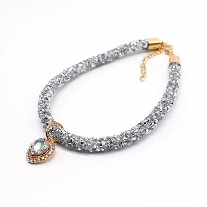 Soft Puppy Cat Collar with Heart Diamond Pendant Adjustable Luxury Reflective Bling Rhinestone Collar Crystal for Cats Small Dog