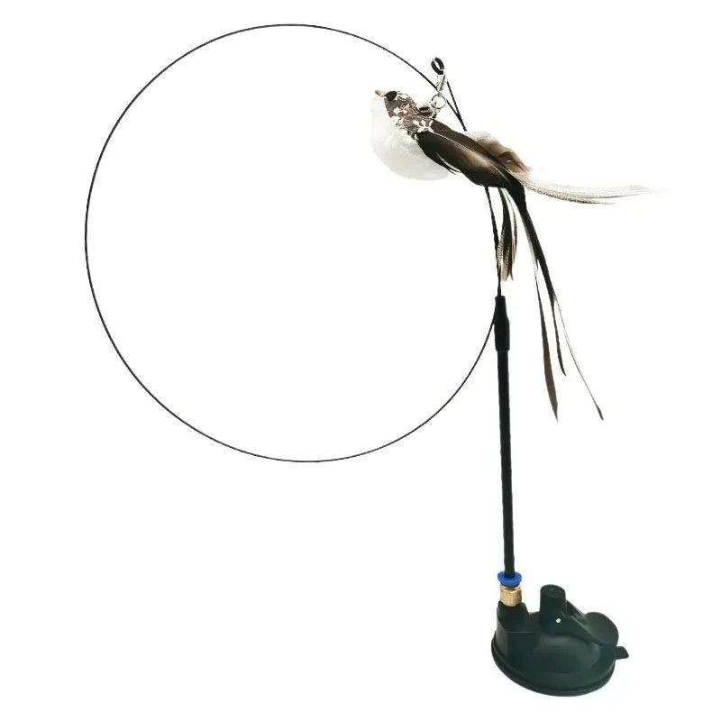Funny Simulation Bird Interactive Cat Feather Toy with Bell Sucker Cat Stick Toy for Indoor Kitten Play Chase Exercise Cat Toy